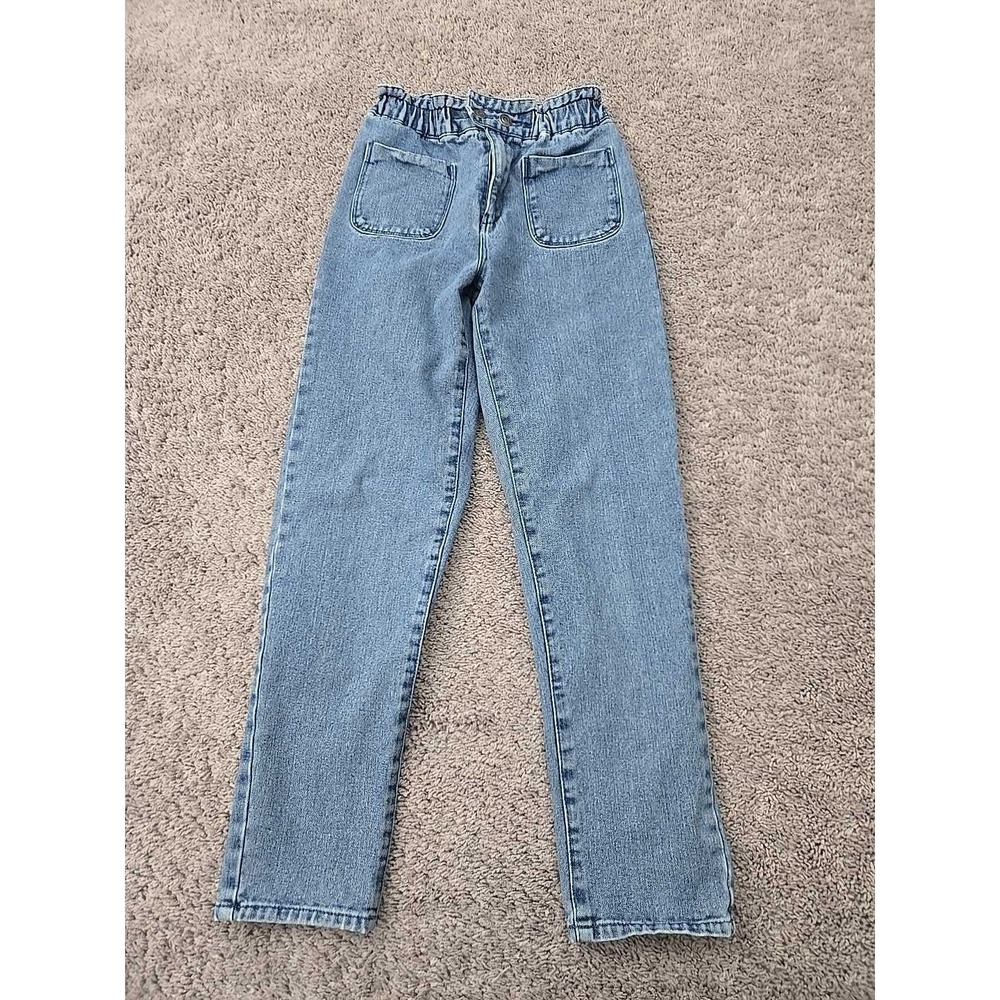 Forever 21 Jeans Womens S Blue Denim High‎ Rise Patch Pockets Paperbag